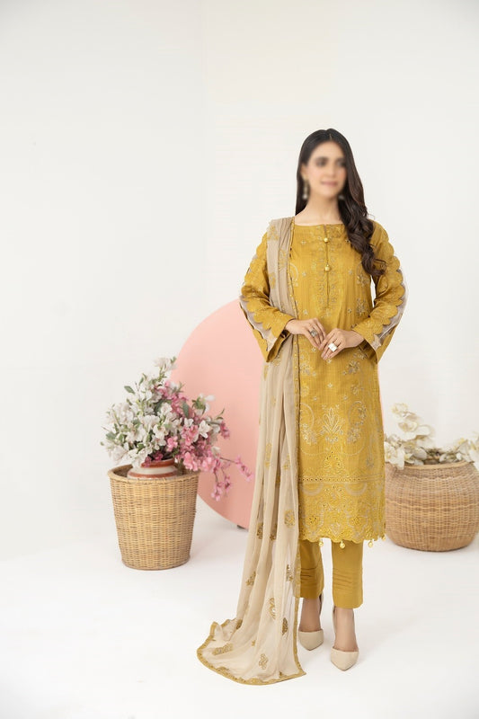 Marjjan Unstitched 3 Piece Exclusive Emb Slub Lawn Collection'2023-MNC-135-Dhani