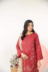 Marjjan Unstitched 3 Piece Exclusive Emb Slub Lawn Collection'2023-MNC-135-Red