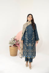 Marjjan Unstitched 3 Piece Exclusive Emb Slub Lawn Collection'2023-MNC-135-Till Blue