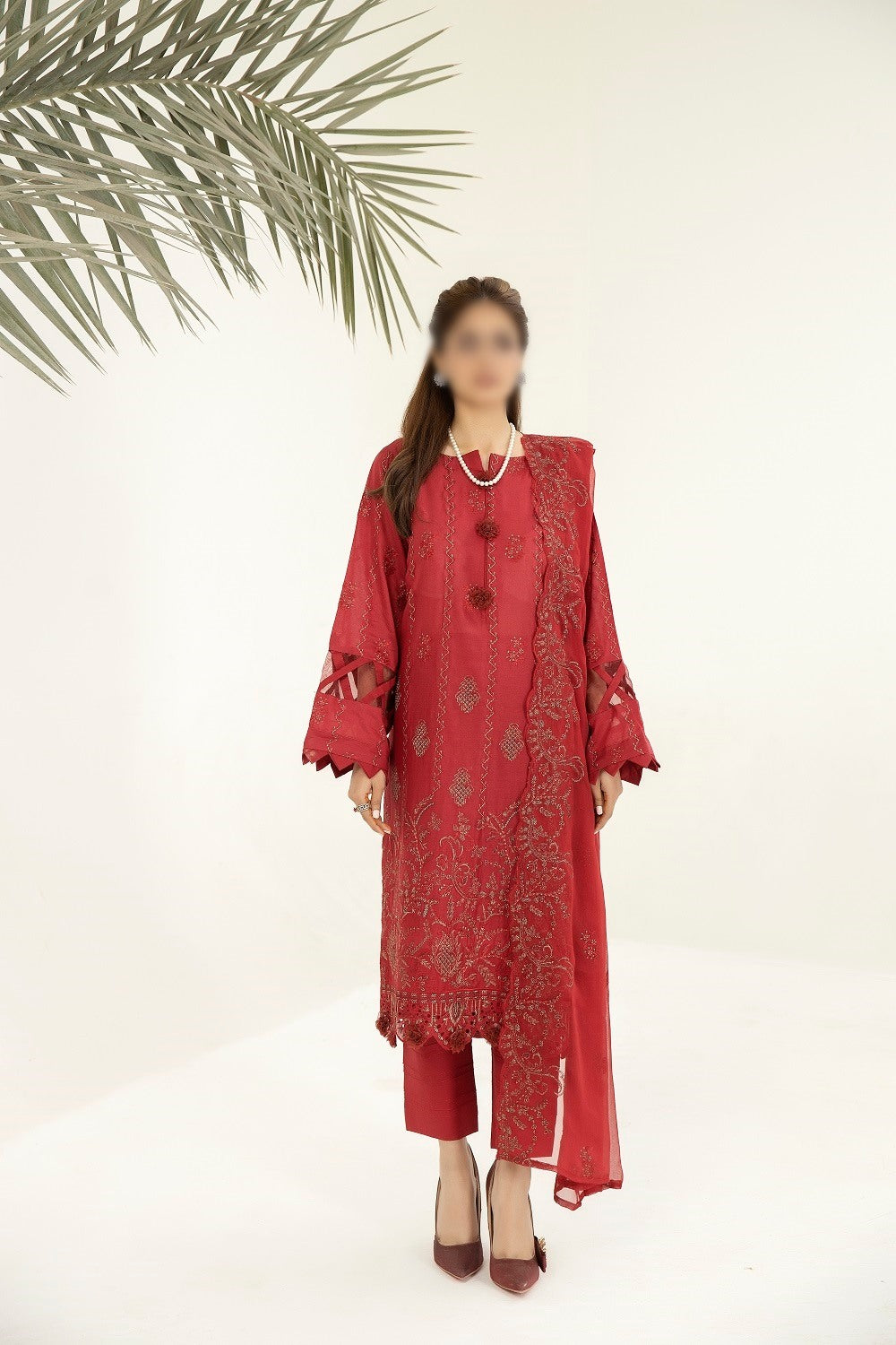 Marjjan Unstitched 3 Piece Resham and Zari Lawn Collection'2023-MNC-137-Red