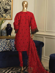 Bin Saeed Stitched 3 Piece Organza Frock Collection'2022-MSD-08-Red