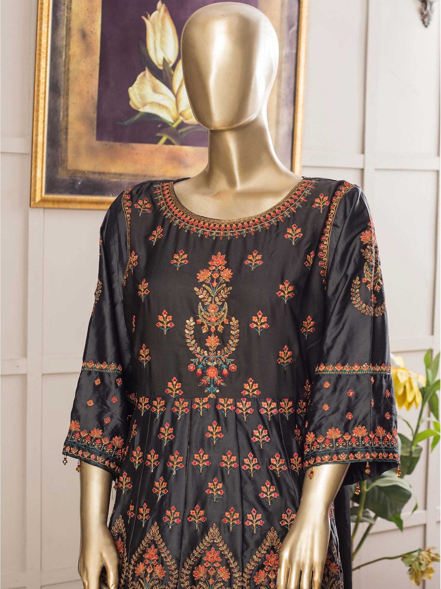 Bin Saeed Stitched Embroidered Silk Frock Collection'2021-MSS-4023-Black