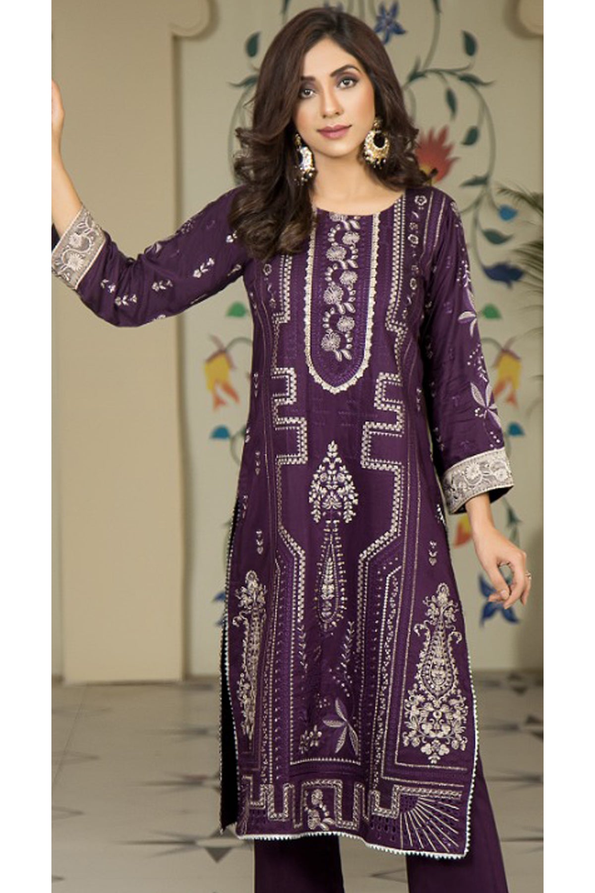 Marjjan Unstitched 3 Piece Embroidered Viscose Collection'2022-MV-258-Purple