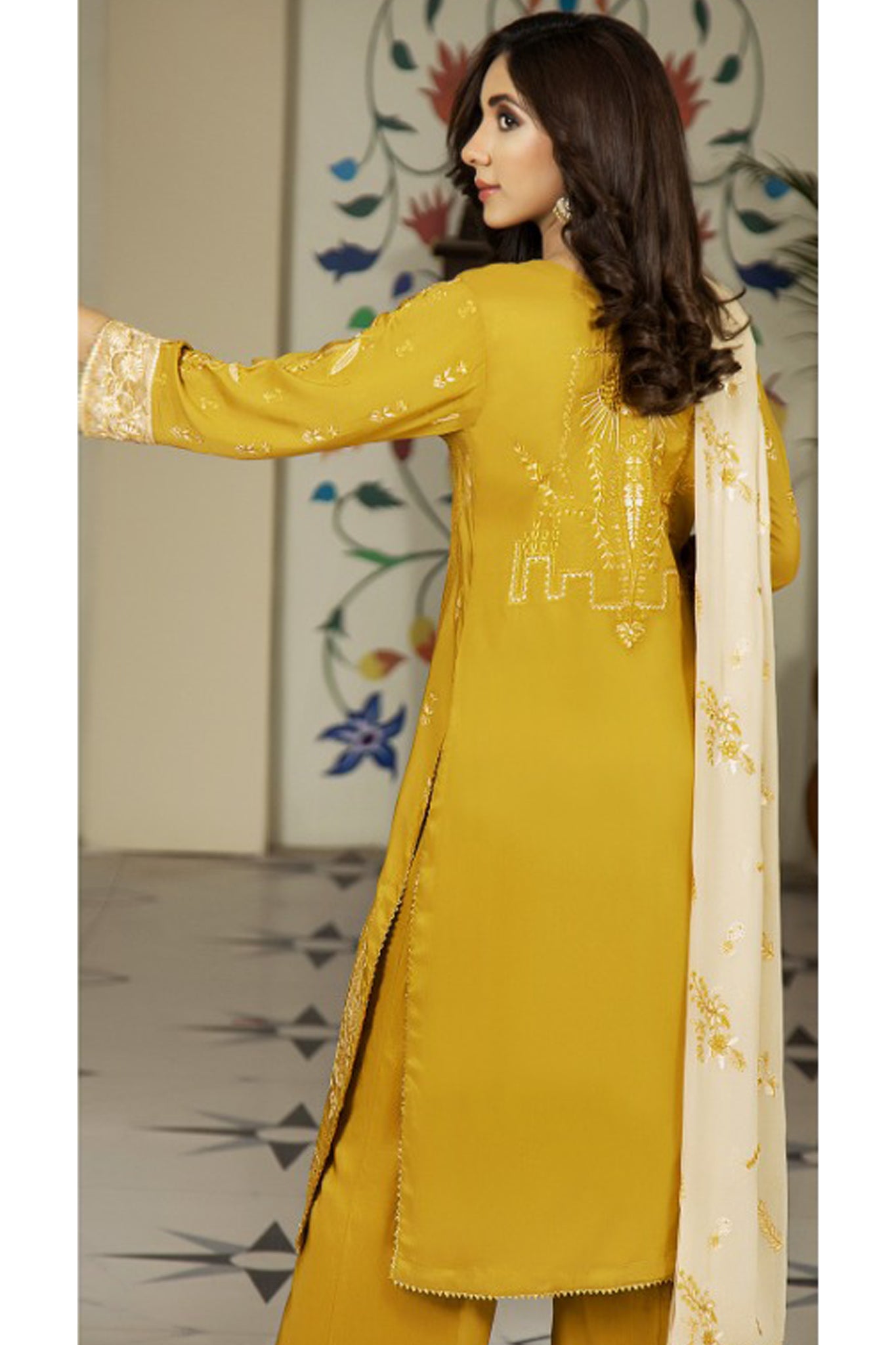 Marjjan Unstitched 3 Piece Embroidered Viscose Collection'2022-MV-258-Yellow