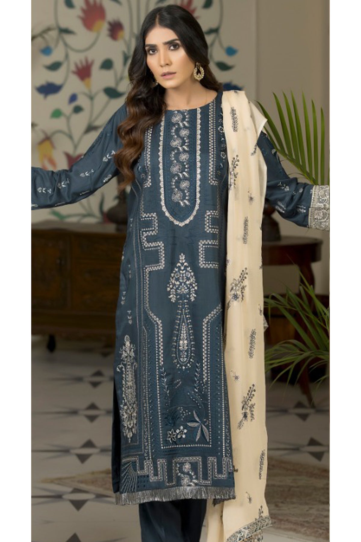 Marjjan Unstitched 3 Piece Embroidered Viscose Collection'2022-MV-258-Zink