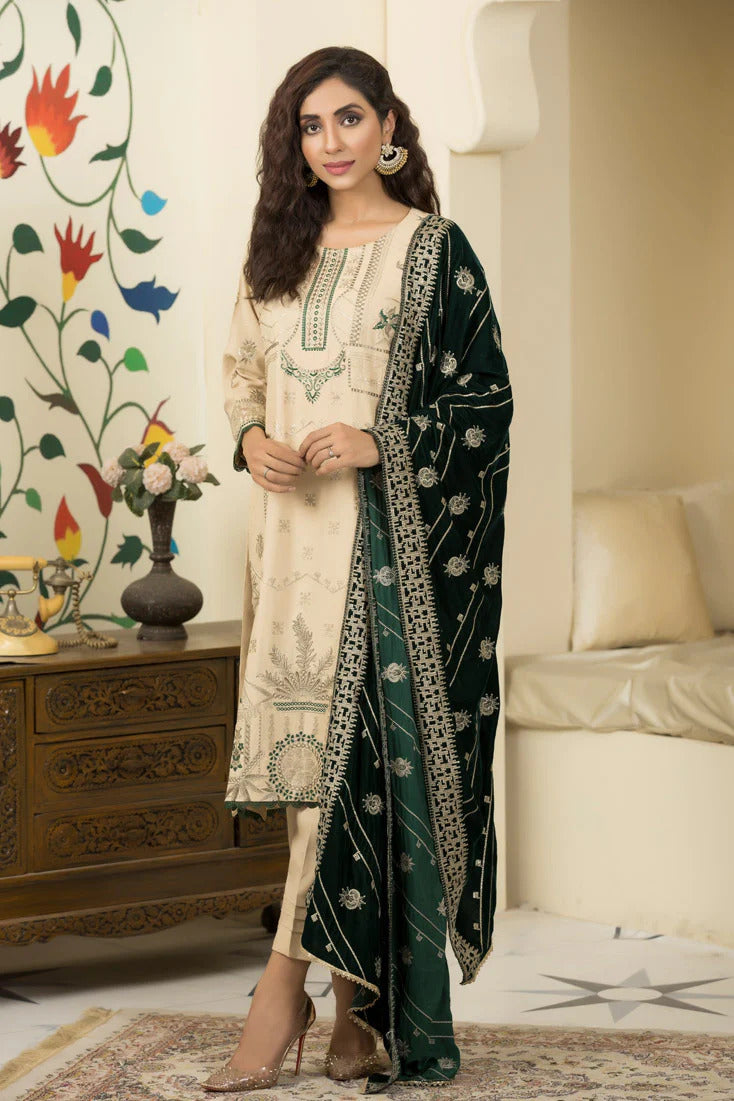 Marjjan by Zohaib Arts Unstitched 3 Piece Sequins Emb Shawl Collection'2022-MVD-16-Green