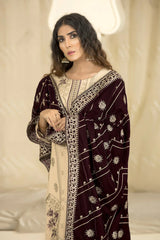 Marjjan by Zohaib Arts Unstitched 3 Piece Sequins Emb Shawl Collection'2022-MVD-16-Maroon