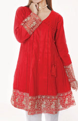 Roshanara by Amna Khadija Stitched Emb Cotton Kurti Collection'2021-OG-05-Red