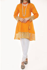 Roshanara by Amna Khadija Stitched Emb Cotton Kurti Collection'2021-OG-02-Yellow