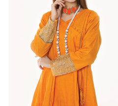 Roshanara by Amna Khadija Stitched Emb Cotton Kurti Collection'2021-OG-02-Yellow