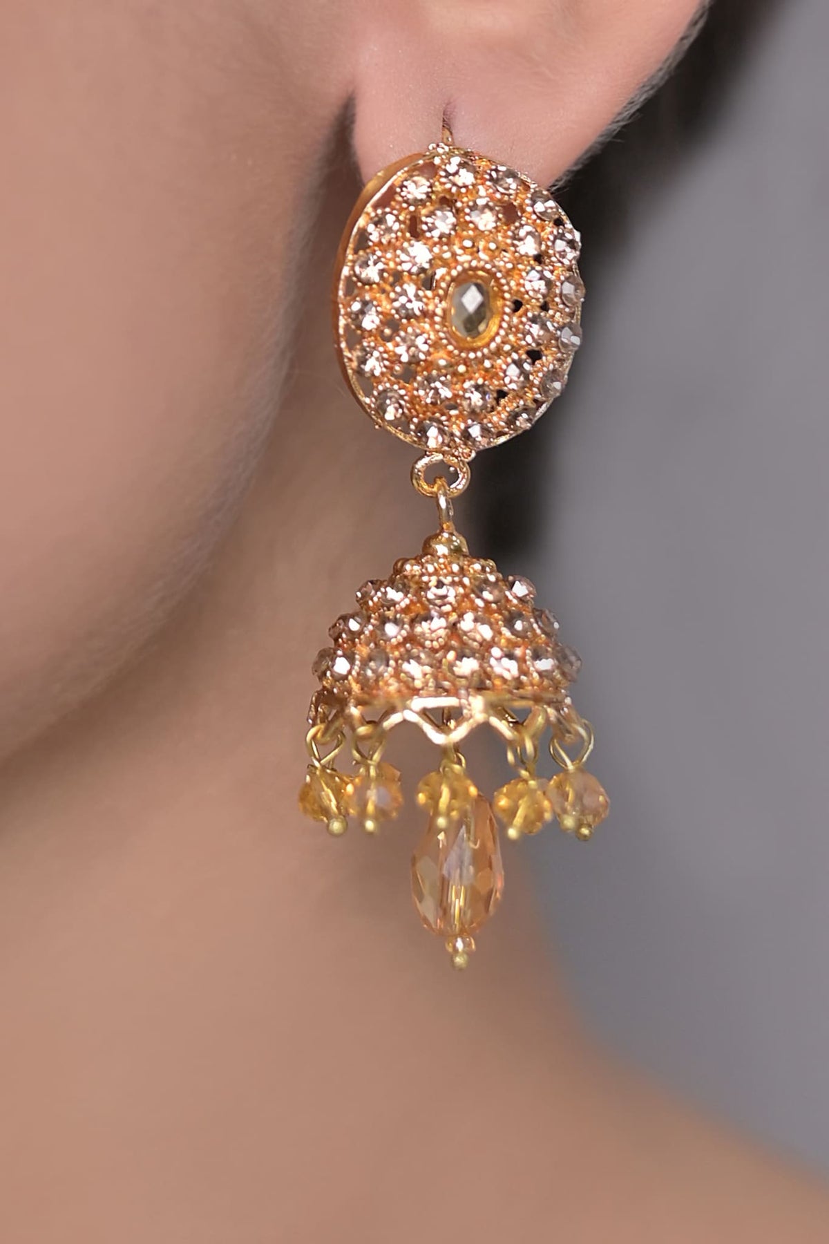 Earrings OLJ-156-Golden And Champagne