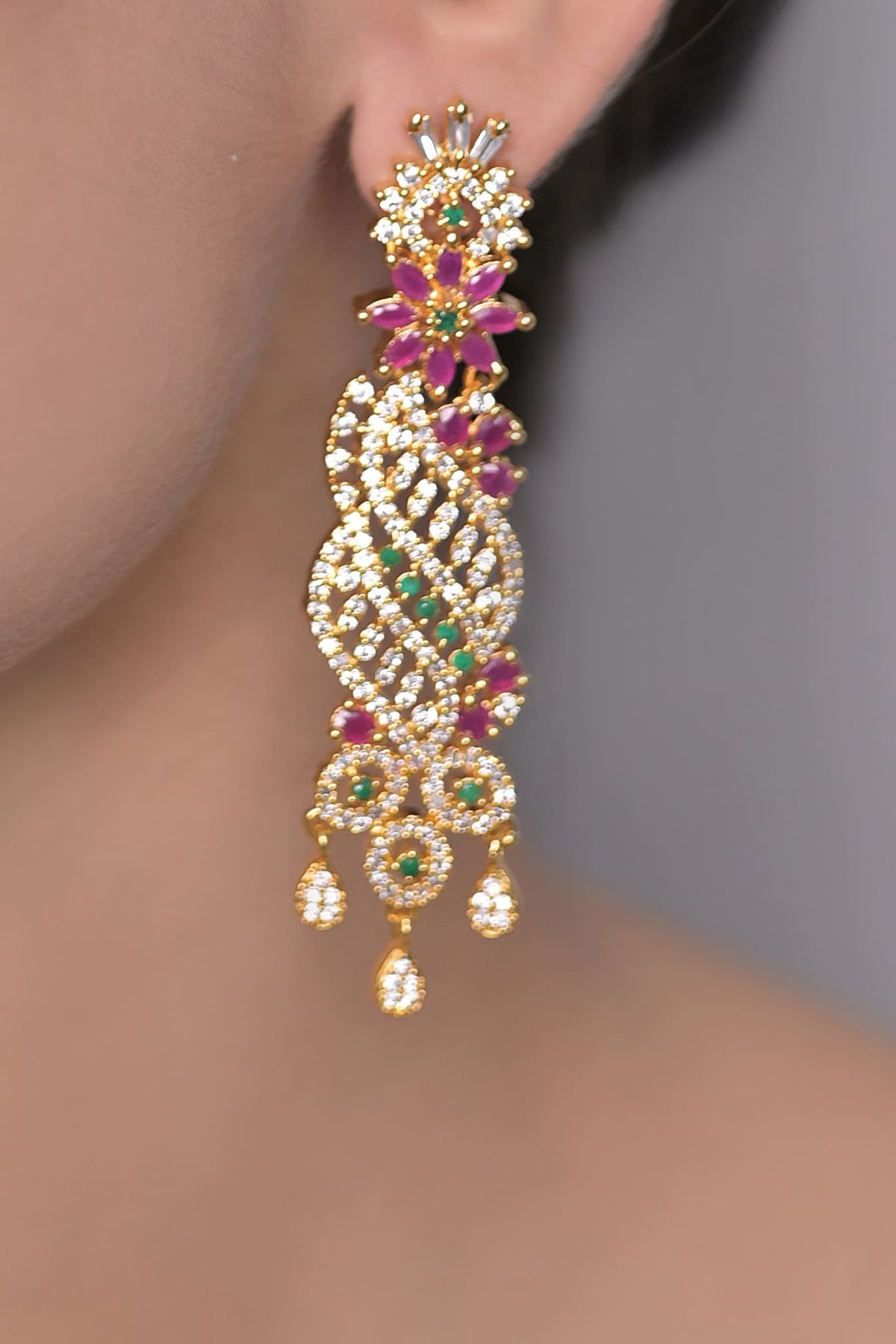 Earrings OLJ-44-Golden And Ruby