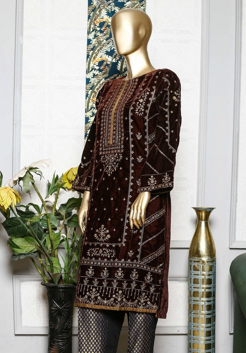 Bin Saeed Stitched Embroidered velvet Kurti Vol-04 Collection'2021-OVF-046-Brown