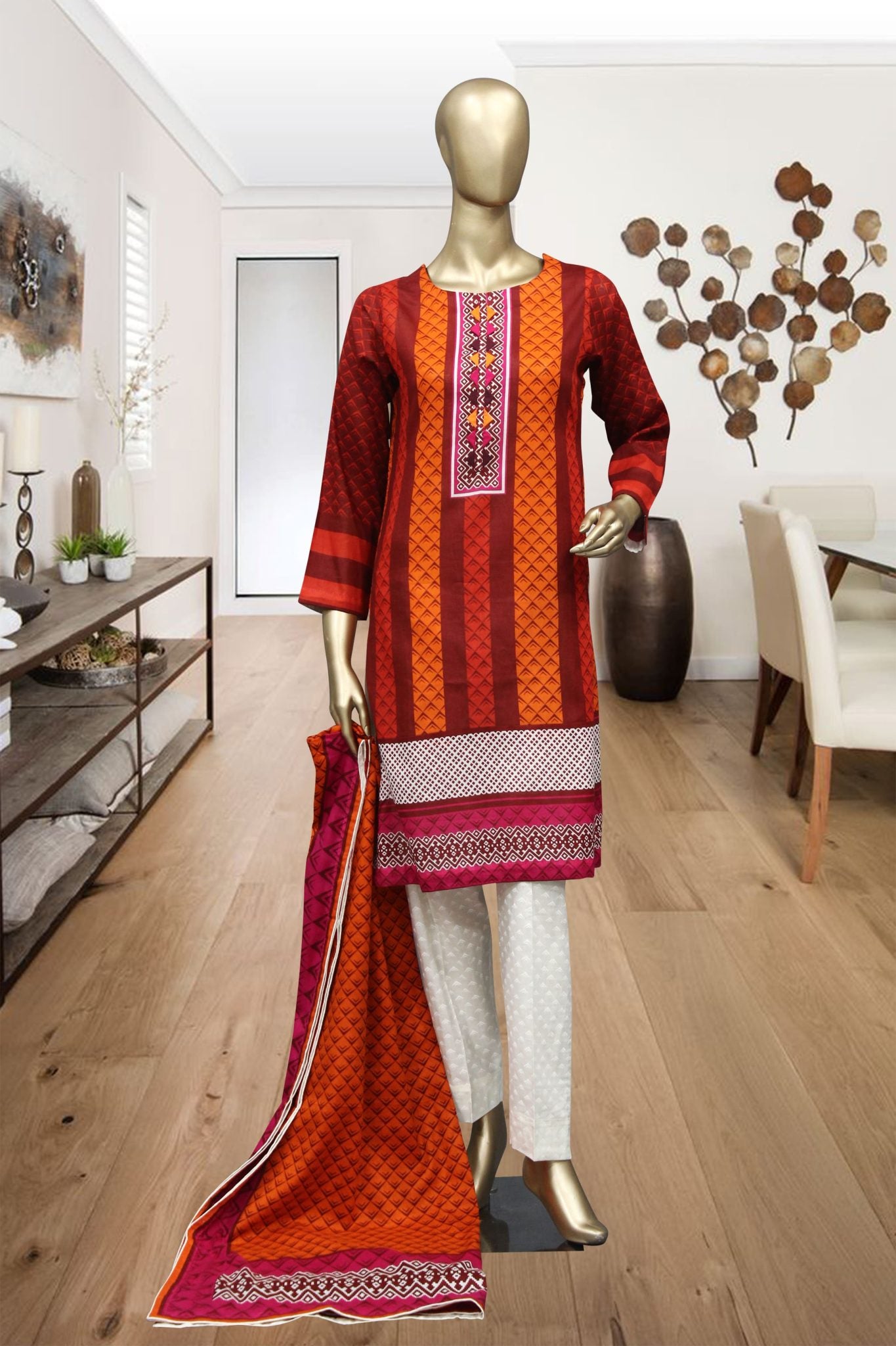 Shomi 3 piece Stitched Digital Printed Lawn Collection'2021-RBS-03-Orange