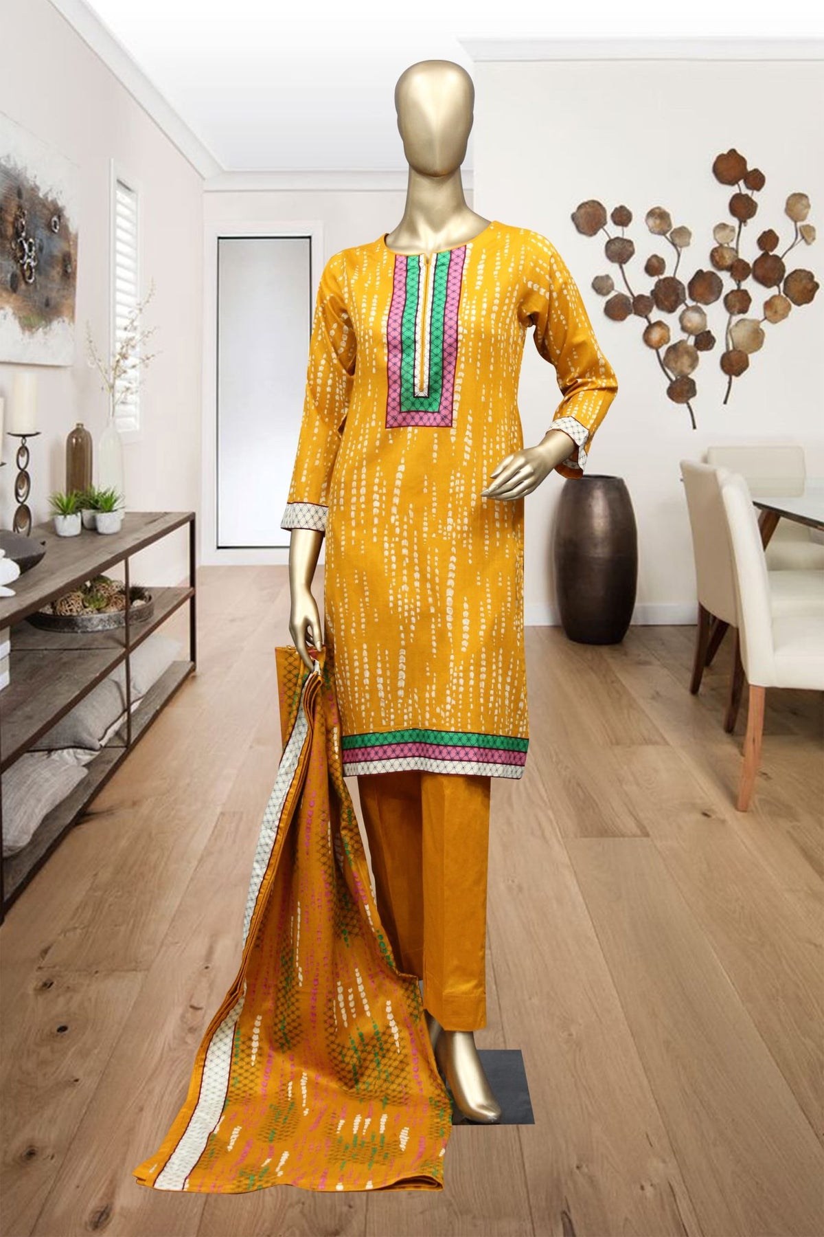 Shomi 3 piece Stitched Digital Printed Lawn Collection'2021-RBS-04-Mustard