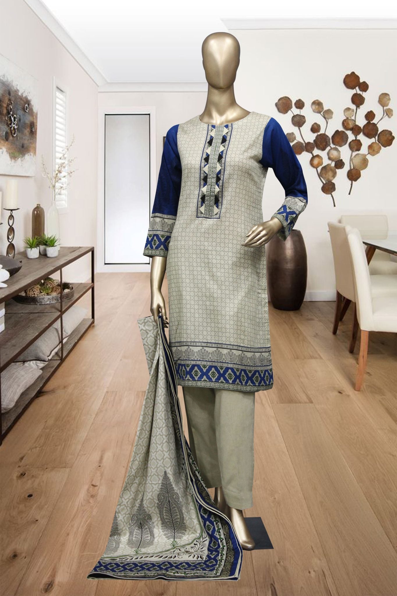 Shomi 3 Piece Stitched Digital Printed Lawn Vol-02 Collection'2021-RBS-06-Blue