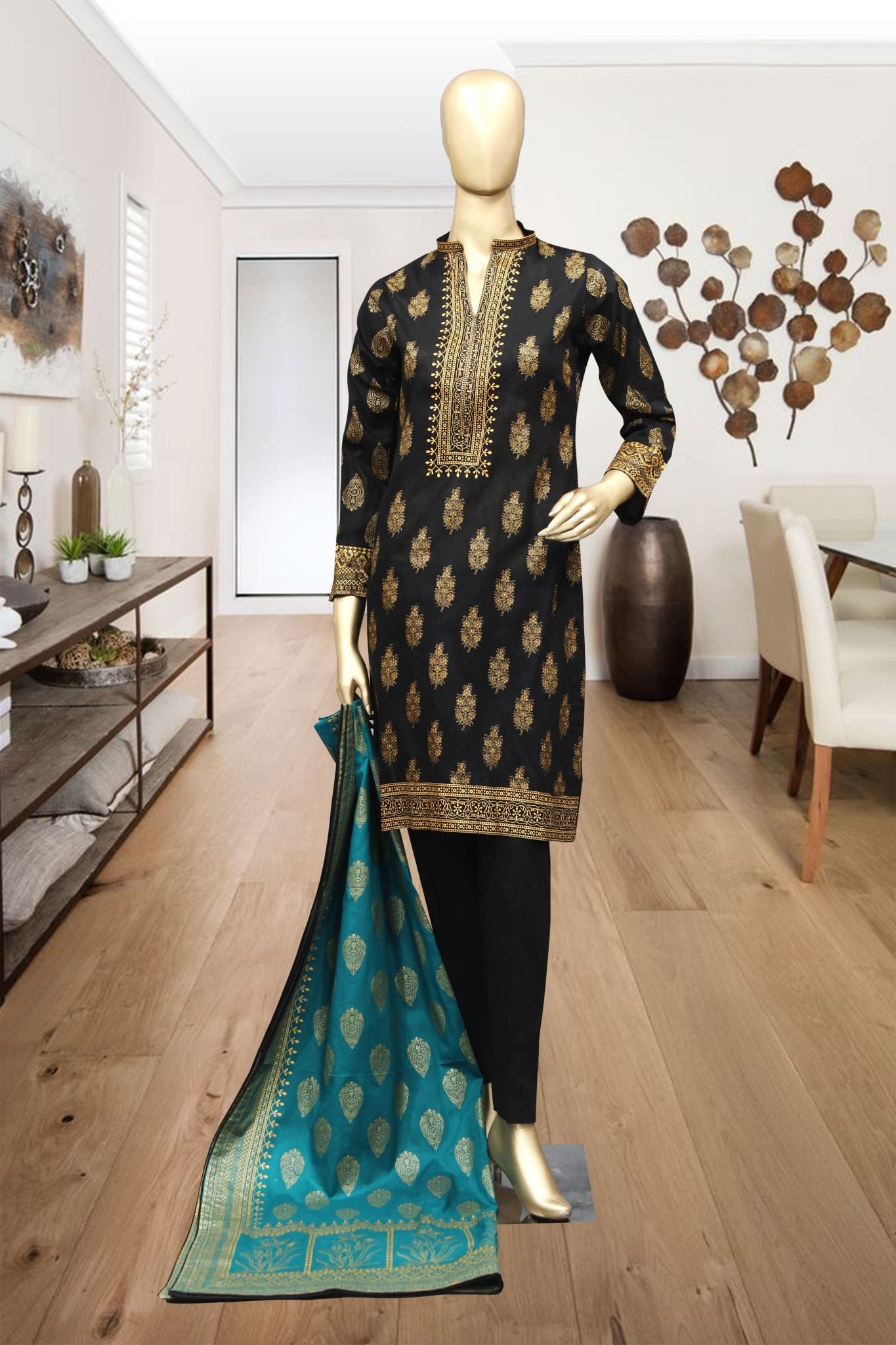 Shomi 3 piece Stitched Digital Printed Lawn Collection'2021-RBS-11-Black