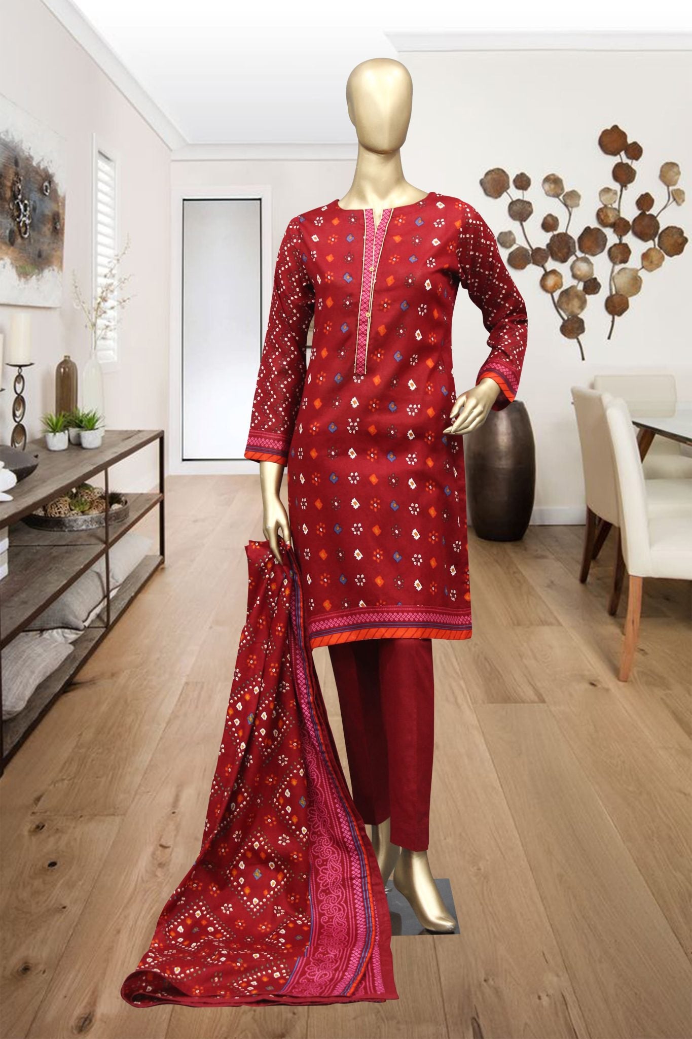 Shomi 3 Piece Stitched Digital Printed Lawn Vol-02 Collection'2021-RBS-14-Maroon