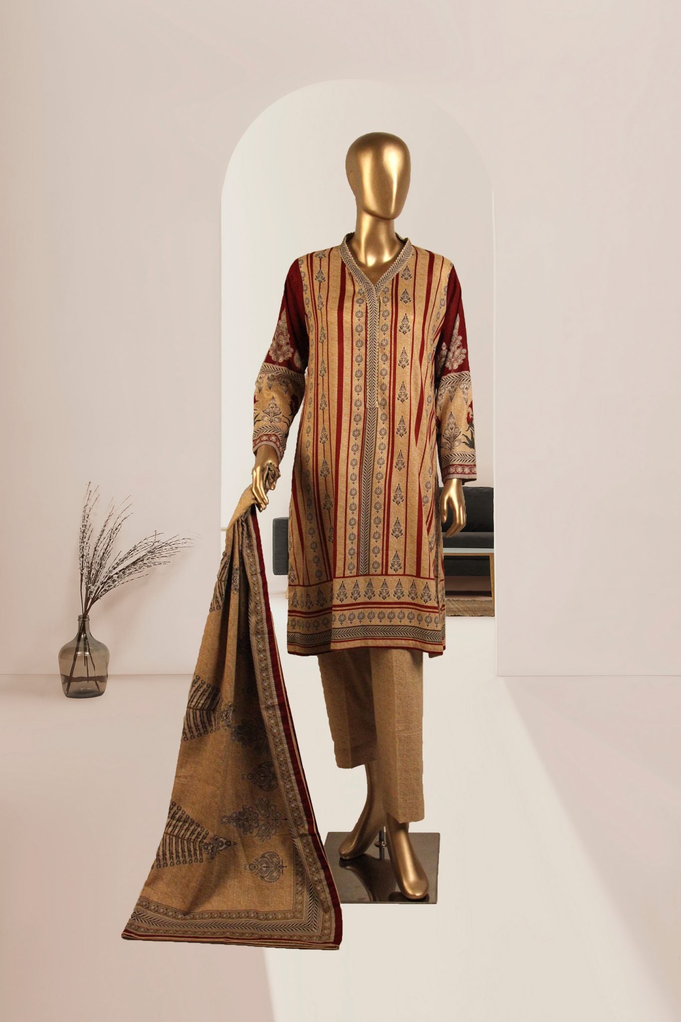 Shomi 3 piece Stitched Digital Printed Lawn Collection'2021-RBS-19-Brown