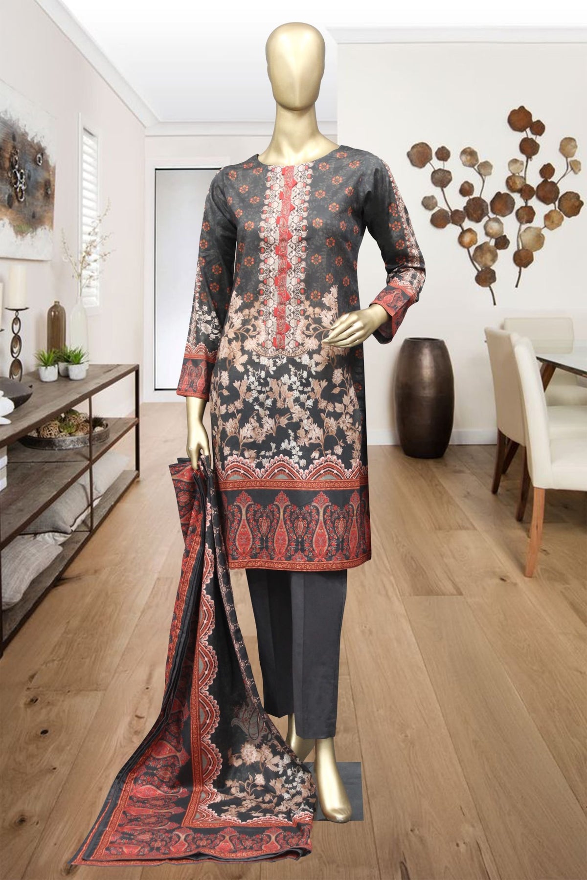 Shomi Infinty 3 Piece Stitched Printed Lawn Collection'2021-RWTL-01-Grey