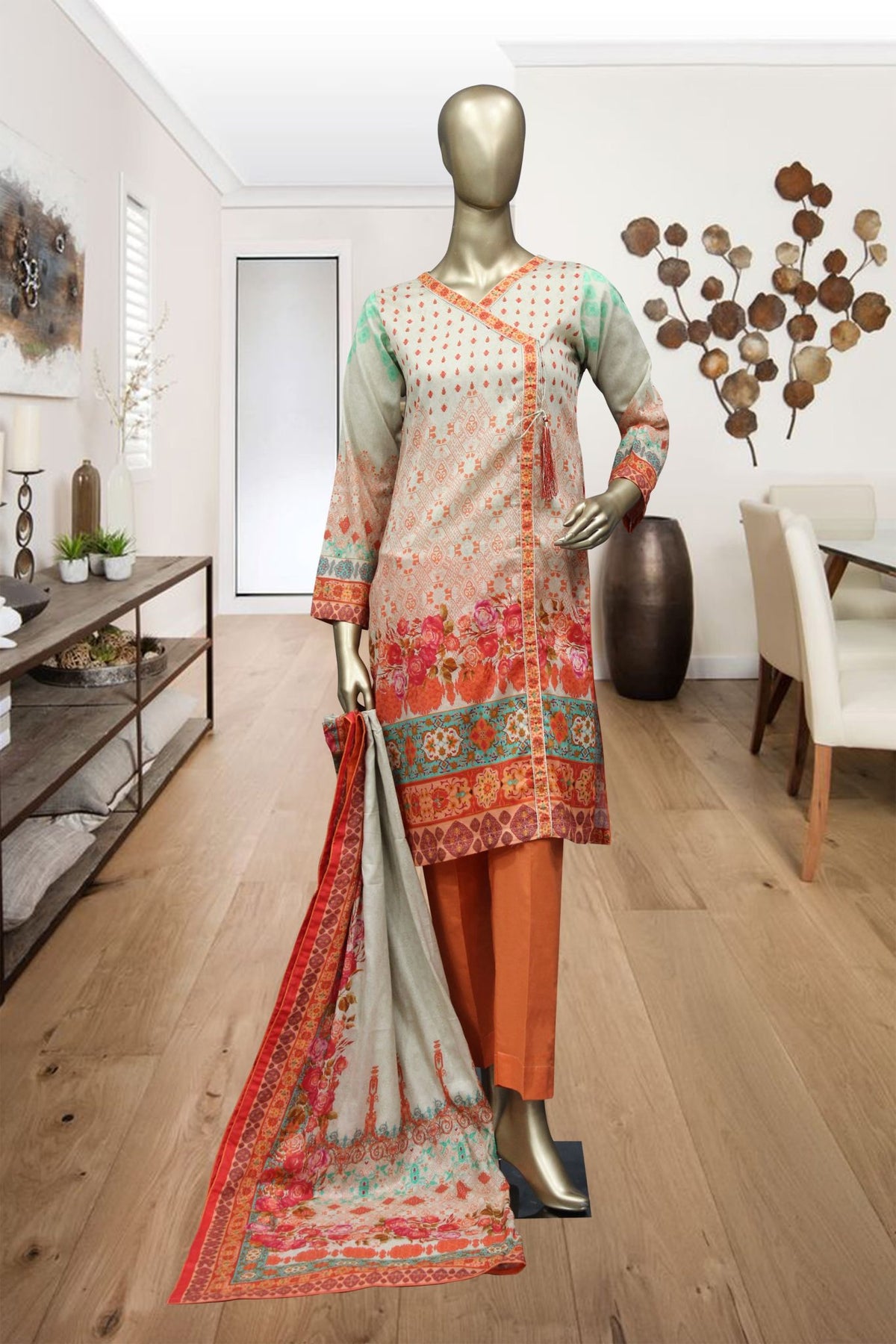 Shomi Infinty 3 Piece Stitched Printed Lawn Collection'2021-RWTL-10-Orange