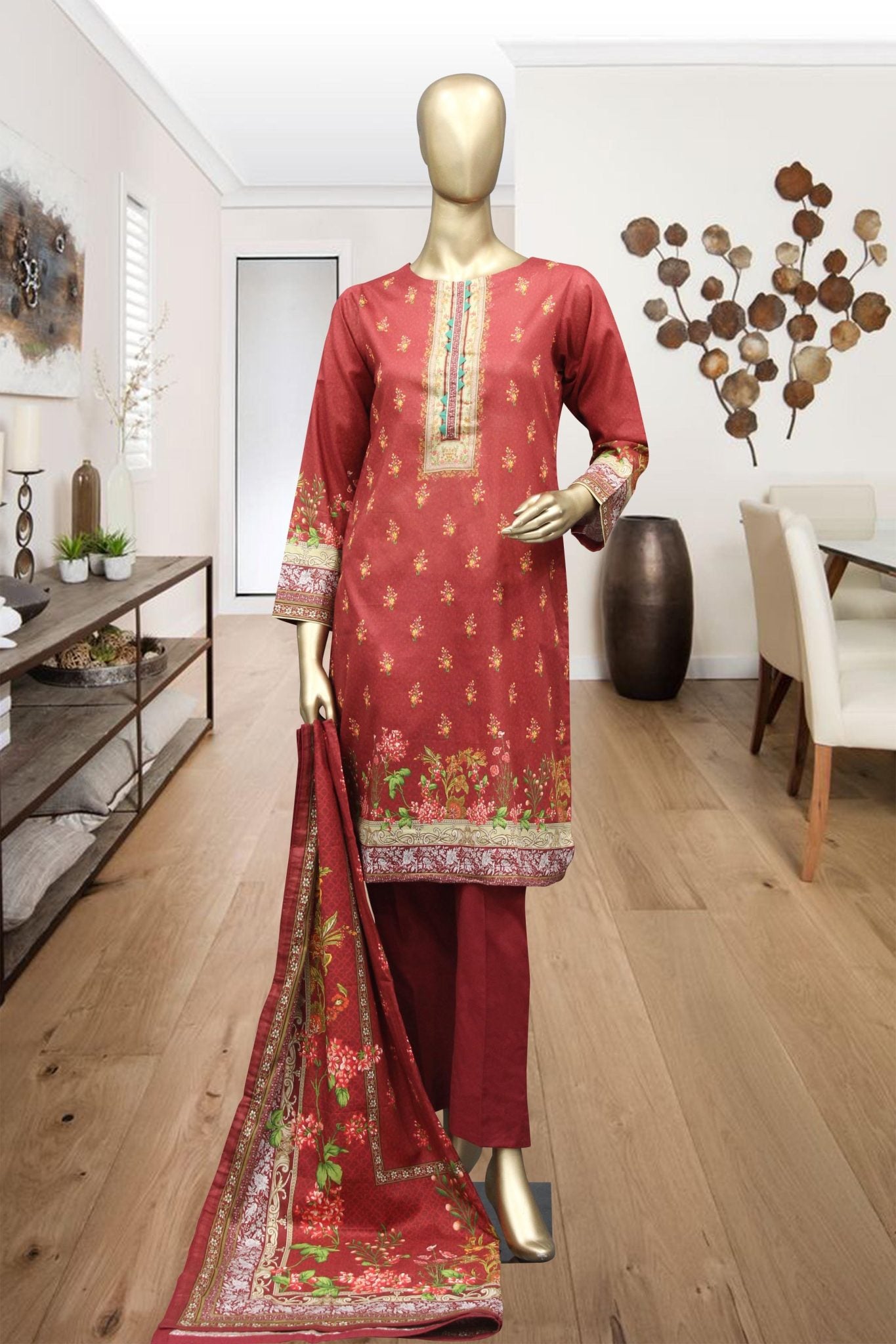 Shomi Infinty 3 Piece Stitched Printed Lawn Collection'2021-RWTL-13 Red