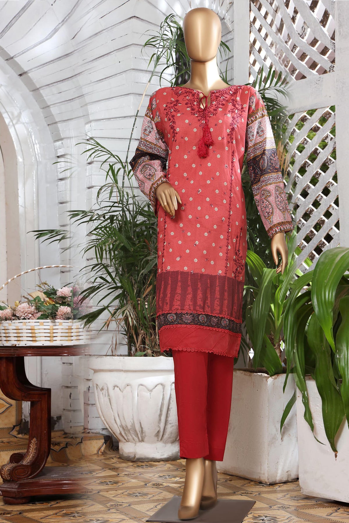 Bin Saeed Stitched Pret Embroidered Lawn Shirts Collection'2022-L-012-Maroon