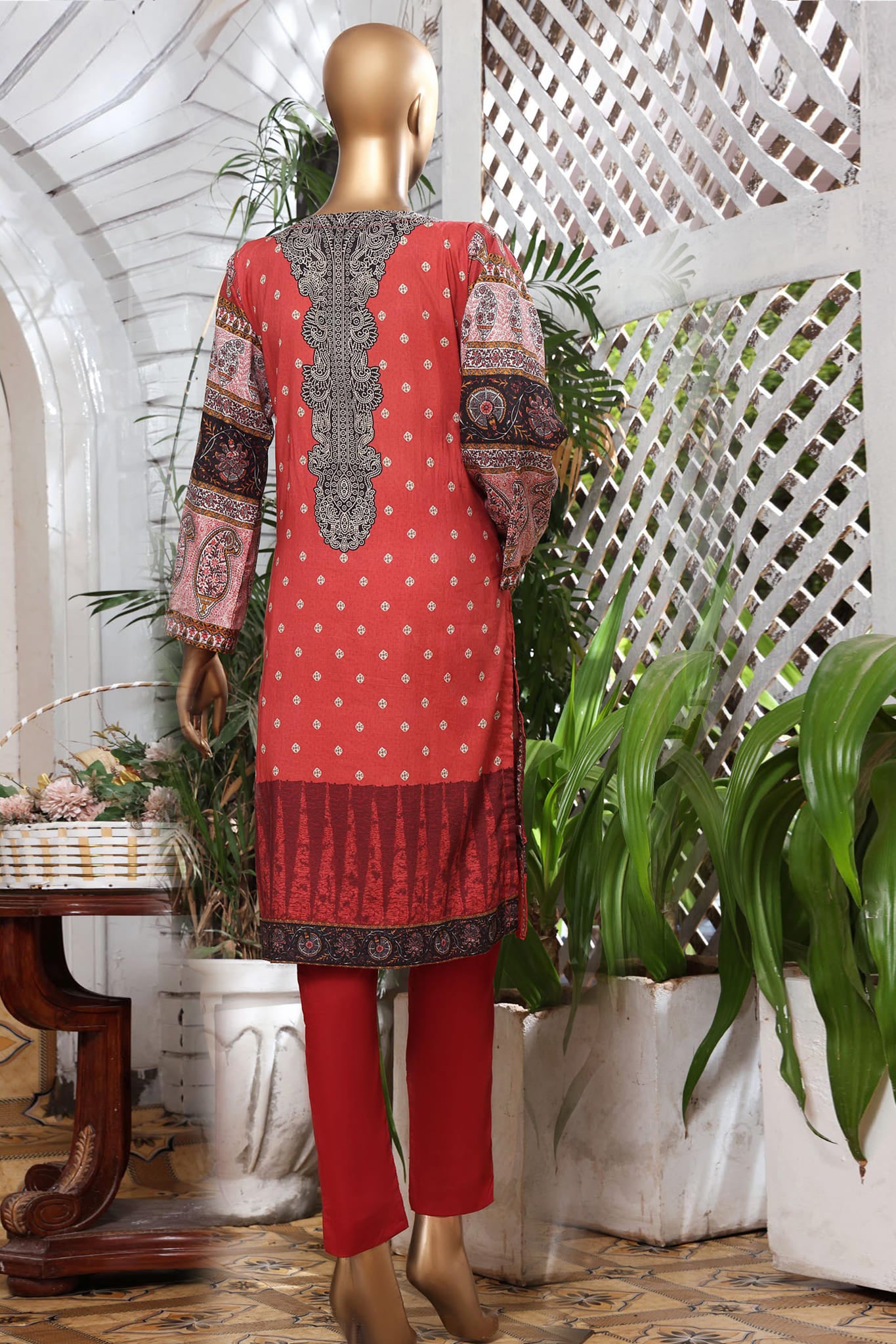 Bin Saeed Stitched Pret Embroidered Lawn Shirts Collection'2022-L-012-Maroon