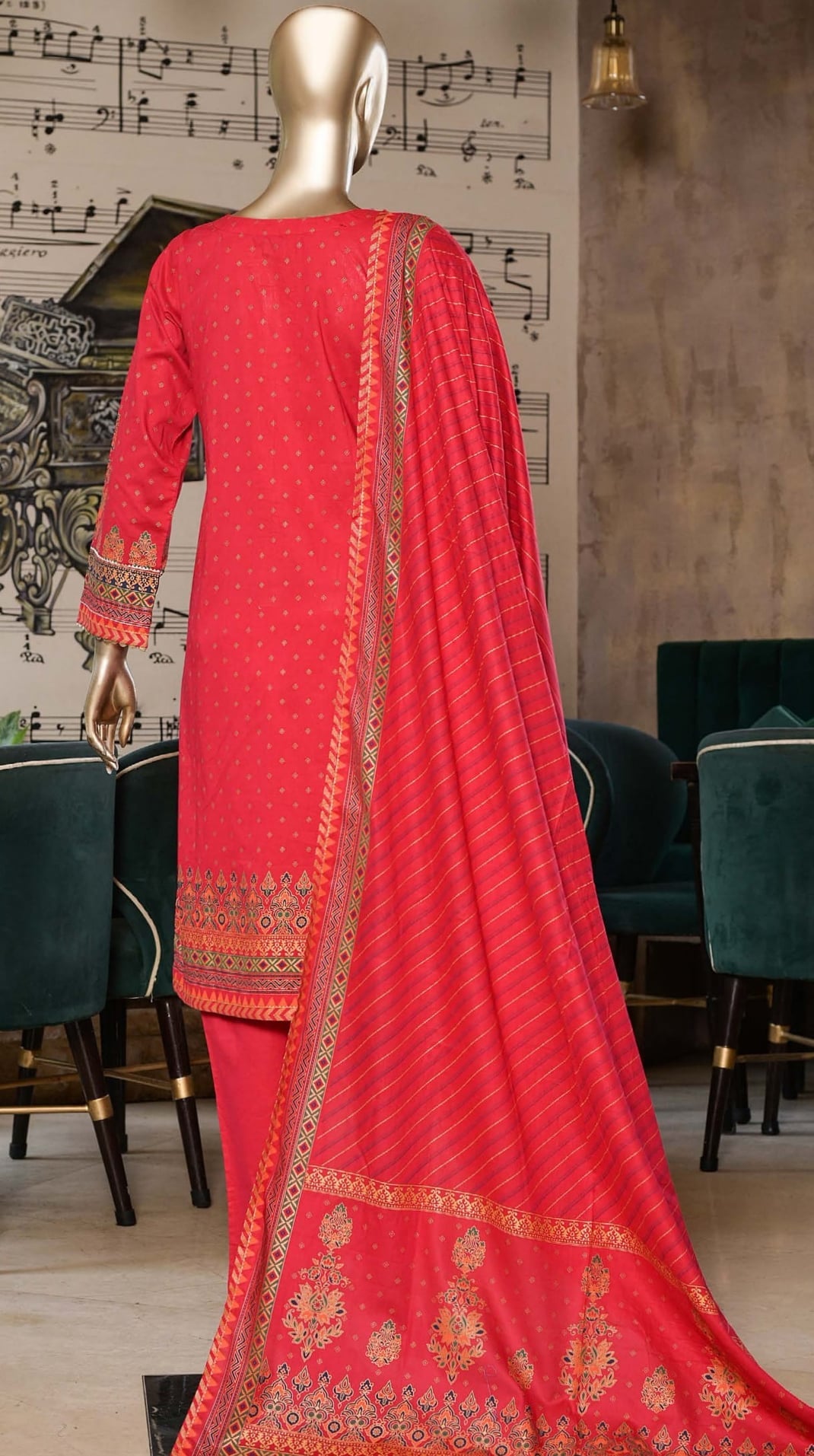 Sada Bahar Stitched 3 Piece Gold Block Print Lawn Collection'2022-ST-2206-Red