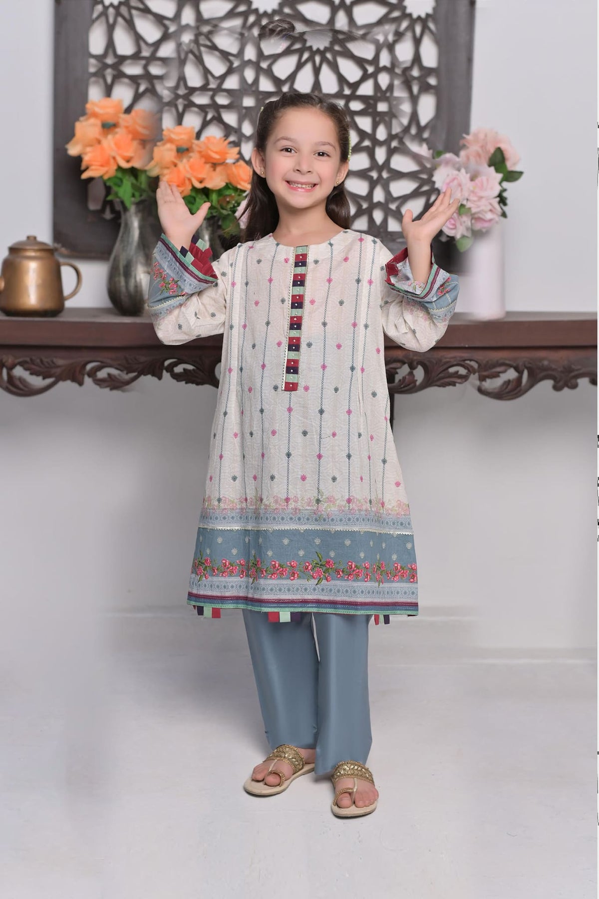 Shifa Girls by Suntex Fabrics Stitched 2 Piece Pret Kids Collection'2022-SH-2243-Ivory