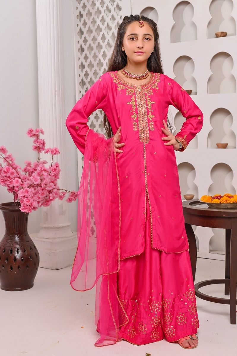 Shanzey Stitched 3 Piece Bari Eid Pret kids Formal Collection'2022-SHK-602-Pink