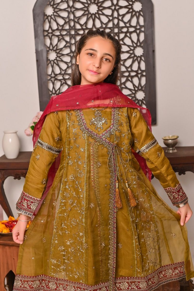 Shanzey Stitched 3 Piece Bari Eid Pret kids Formal Collection'2022-SHK-609-Mehndi