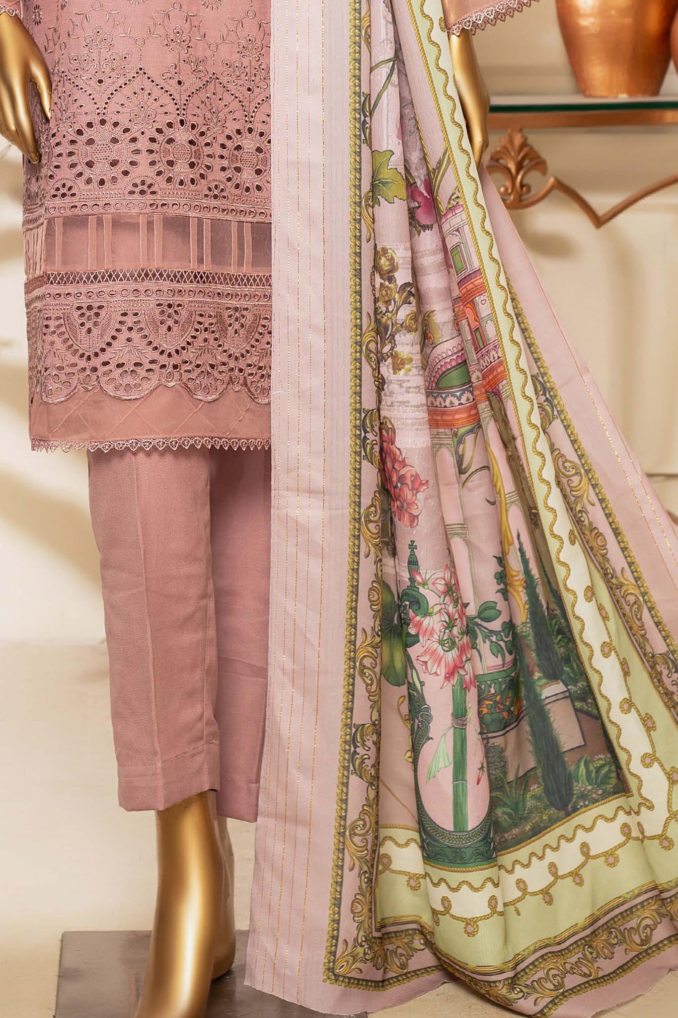 Bin Saeed Stitched 3 Piece Dhanak Winter Shawl Vol-03 Collection'2022-SM-031-Pink