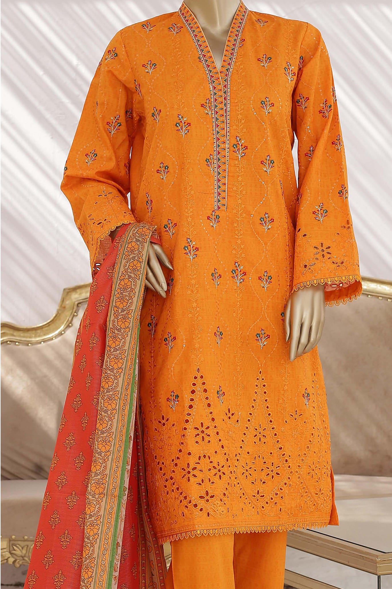 Morbagh by Bin Saeed Stitched 3 Piece Embroidered Lawn Collection'2023-SMLSTF-0001-Mustard
