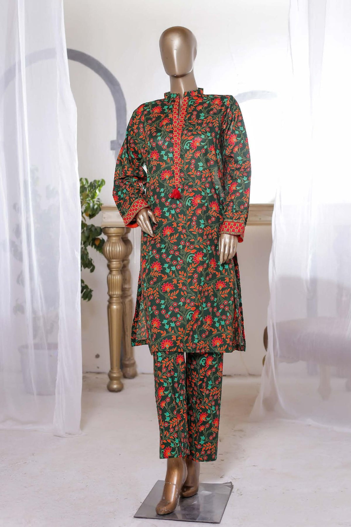 Bin Saeed Stitched Co Ords Printed Lawn Collection'2023-SMLSTF-004-Green