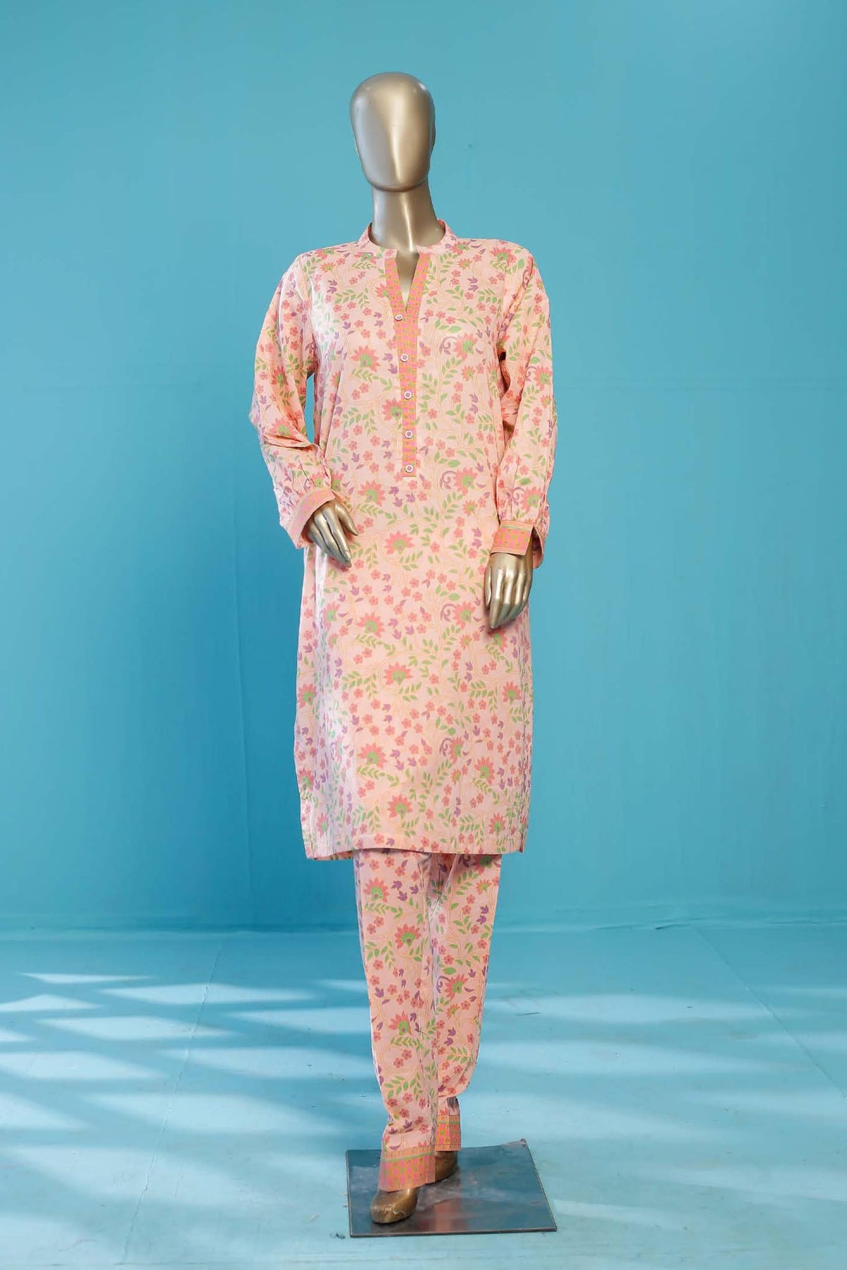 Bin Saeed Stitched Co Ords Printed Lawn Collection'2023-SMLSTF-007-Peach
