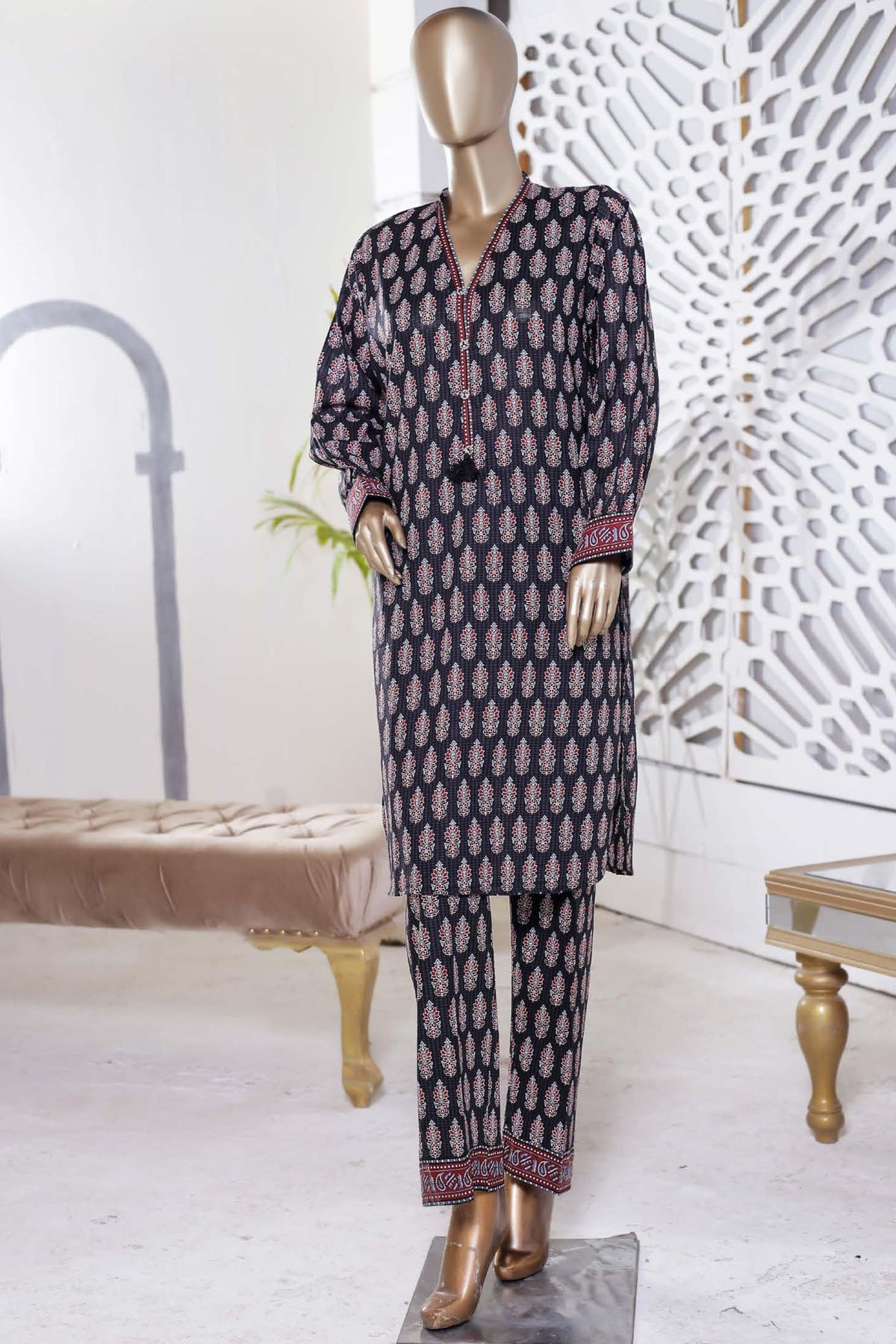 Bin Saeed Stitched Co Ords Printed Lawn Collection'2023-SMLSTF-011-Black