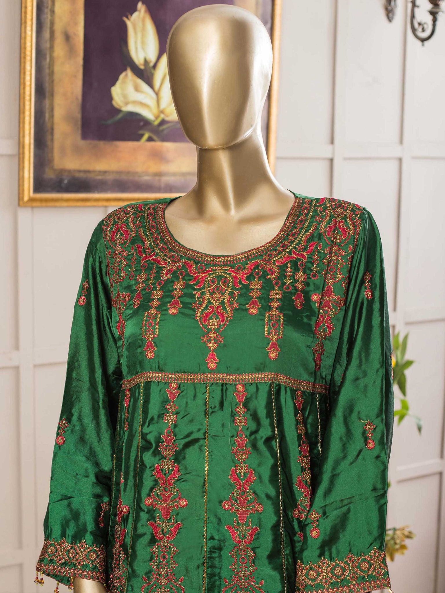 Bin Saeed Stitched Embroidered Silk Frock Collection'2021-SPFS-2017-Green