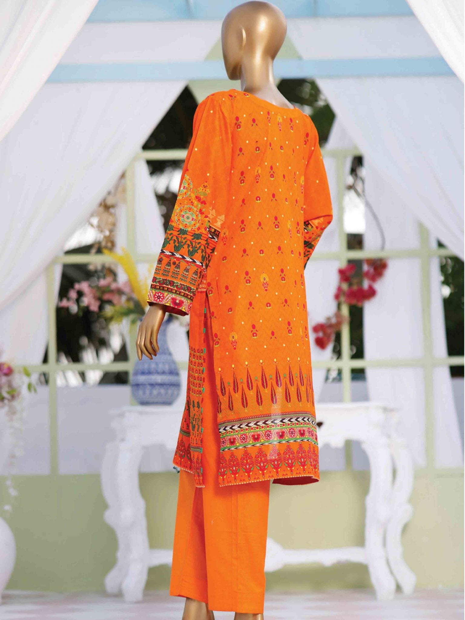 Sada Bahar Stitched Festive Printed Lawn Kurti Collection'2021-ST-11798-Orange