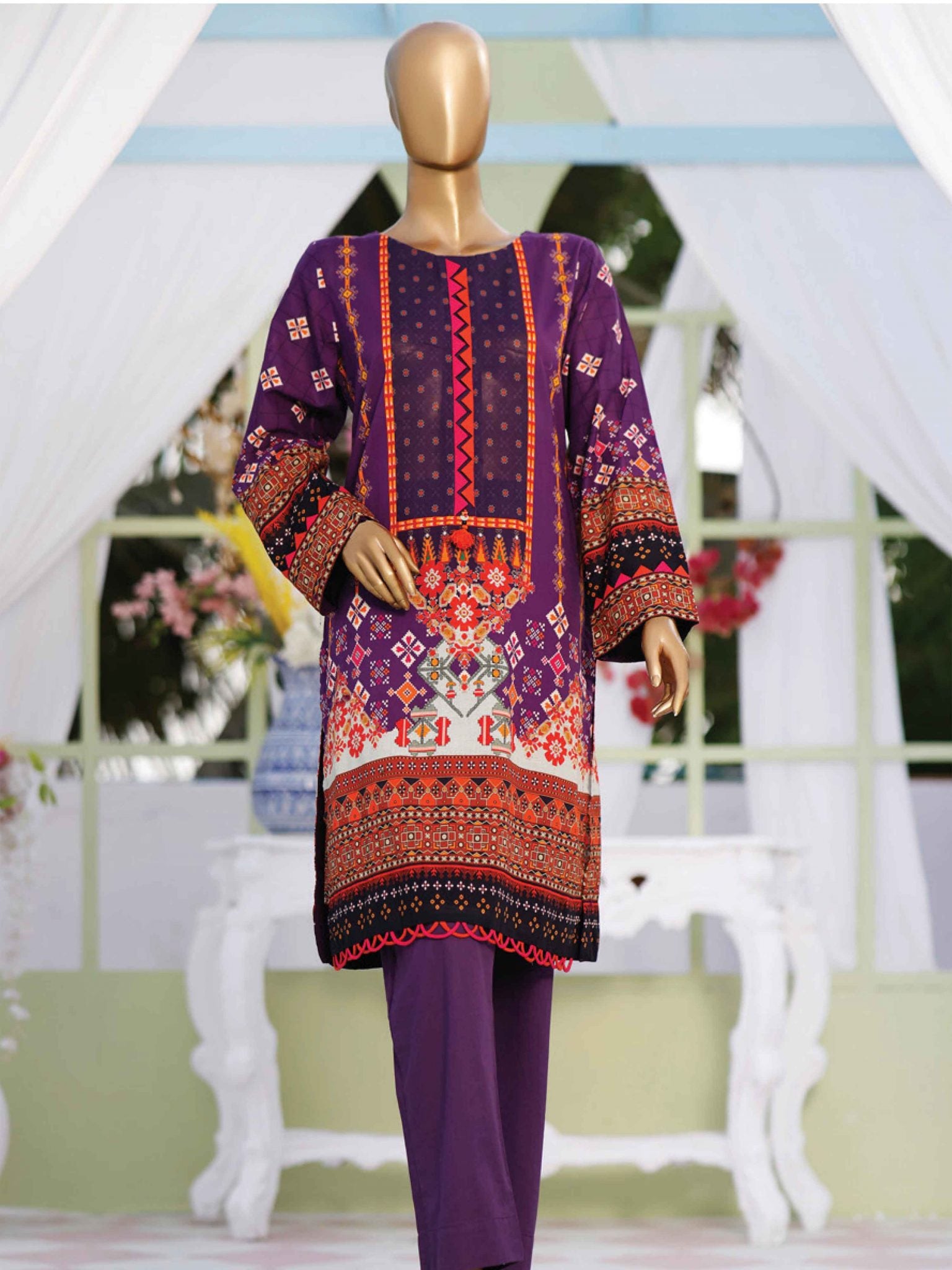 Sada Bahar Stitched Festive Printed Lawn Kurti Collection'2021-ST-11806-Purple