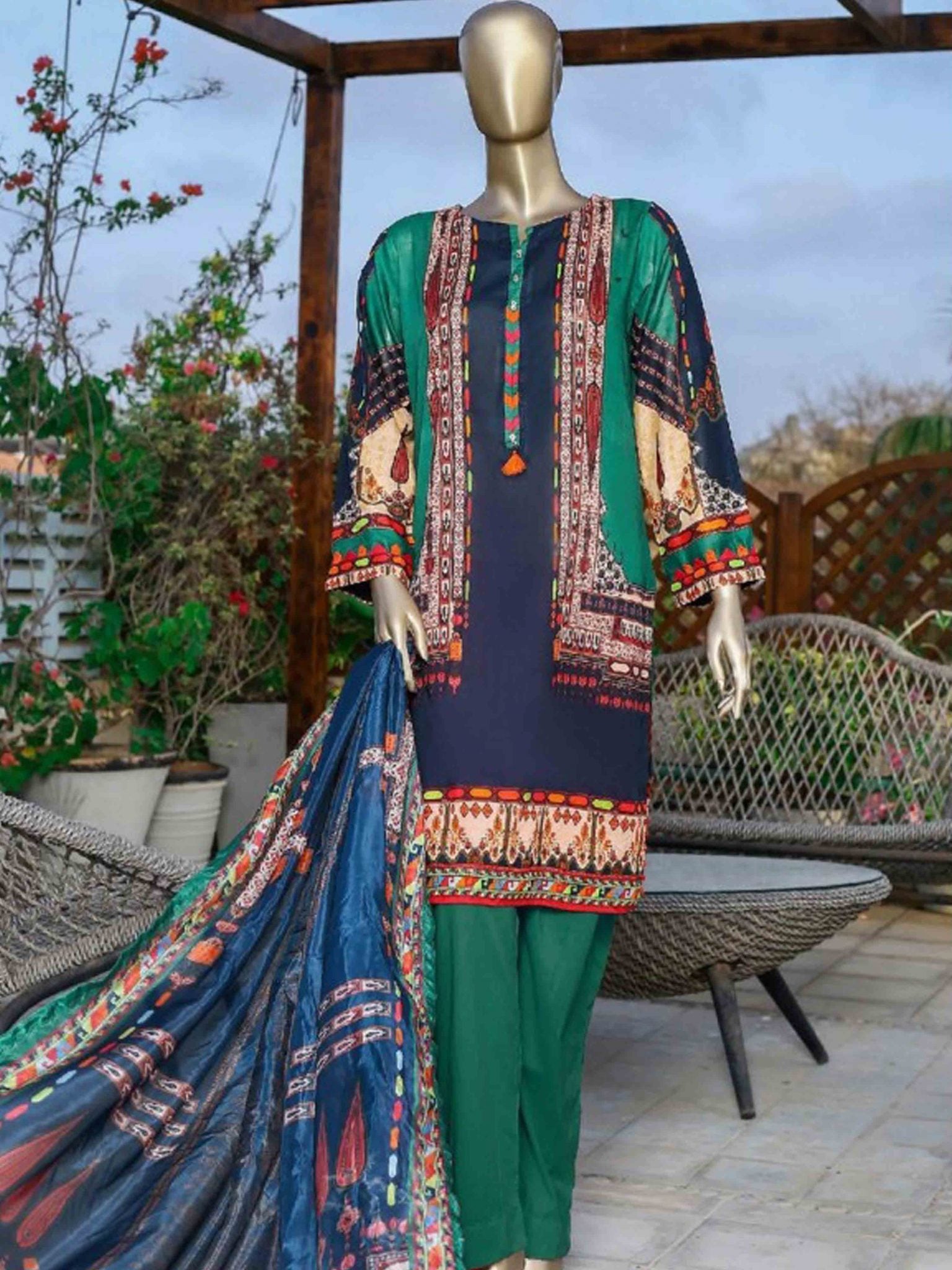 Sada Bahar Stitched 3 Piece Printed Lawn Collection’2021-ST-11815-Green