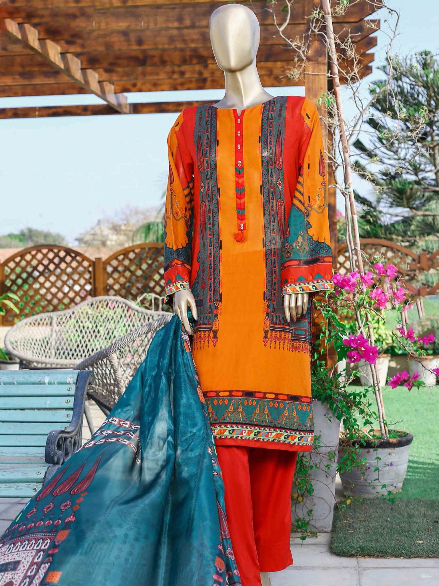Sada Bahar Stitched 3 Piece Printed Lawn Collection’2021-ST-11816-Red