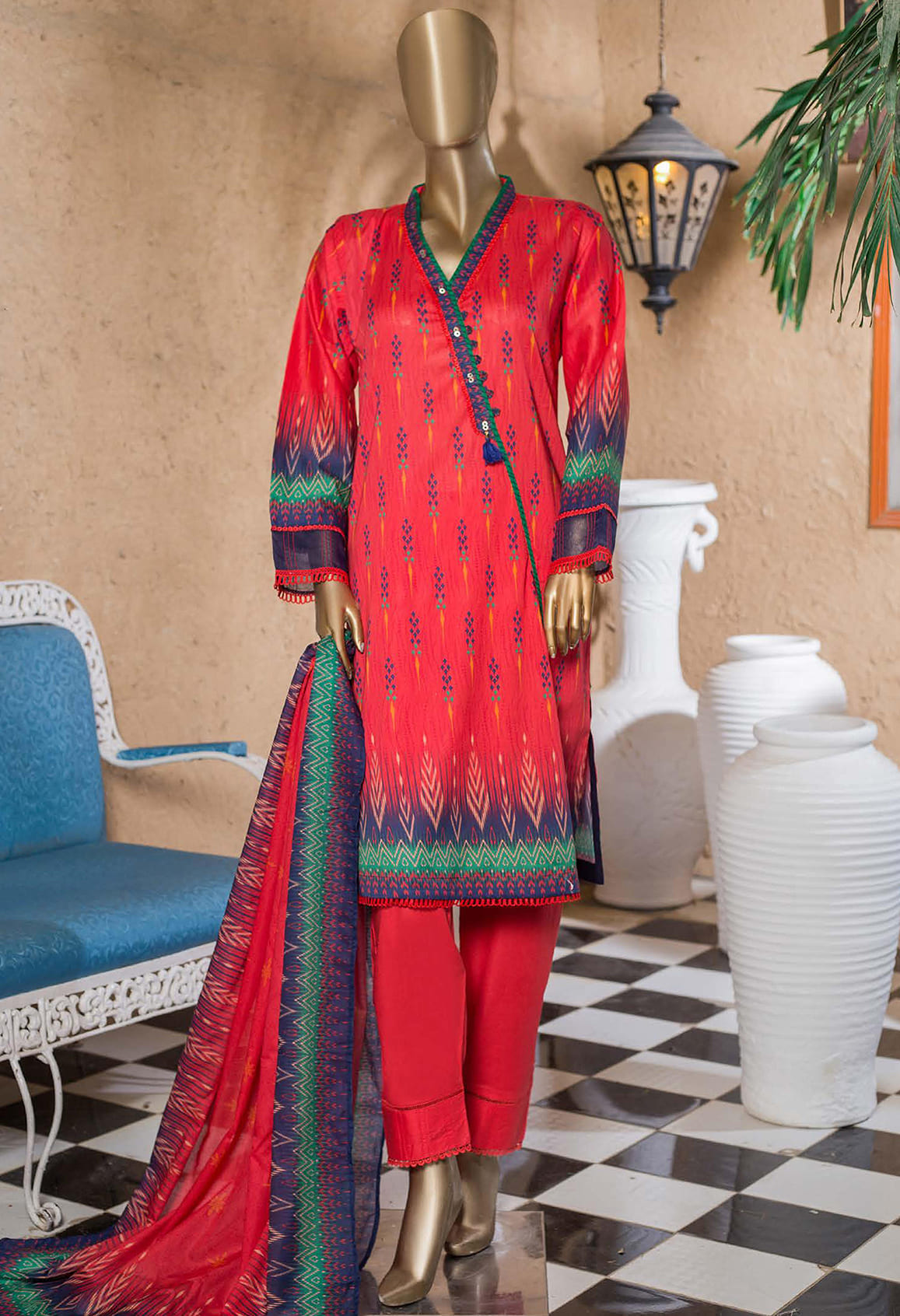 Sada Bahar Stitched 3 Piece Printed Lawn Vol-01 Collection'2022-ST-13445-Red