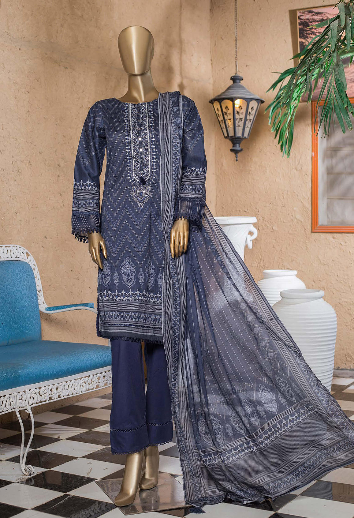 Sada Bahar Stitched 3 Piece Embroidered Lawn Vol-01 Collection'2022-ST-13449-Blue