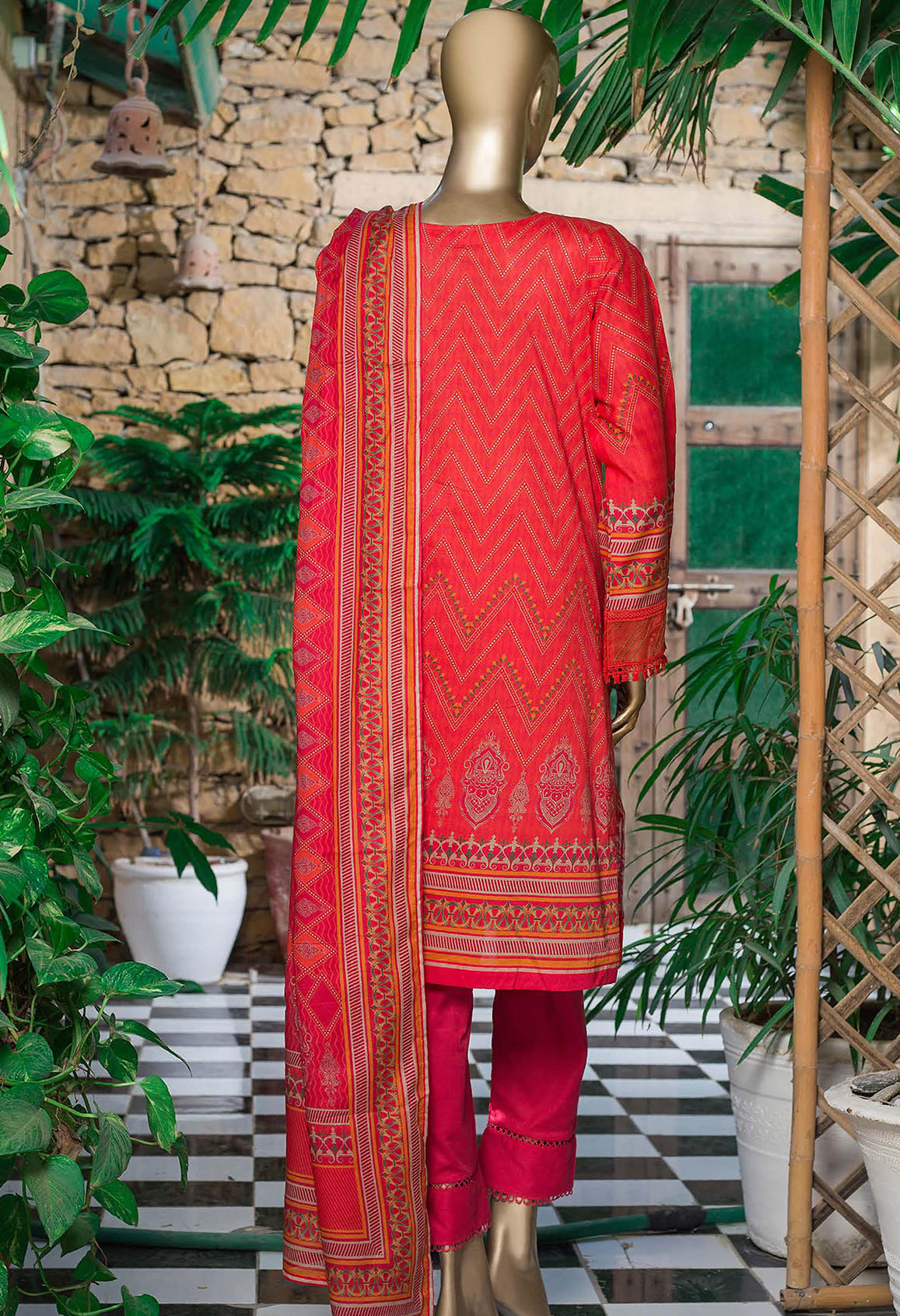 Sada Bahar Stitched 3 Piece Embroidered Lawn Vol-01 Collection'2022-ST-13451-Red