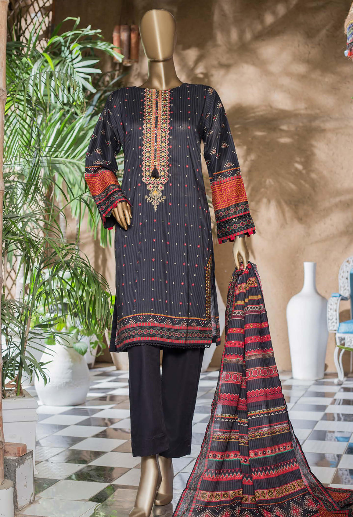 Sada Bahar Stitched 3 Piece Embroidered Lawn Vol-01 Collection'2022-ST-13454-Black
