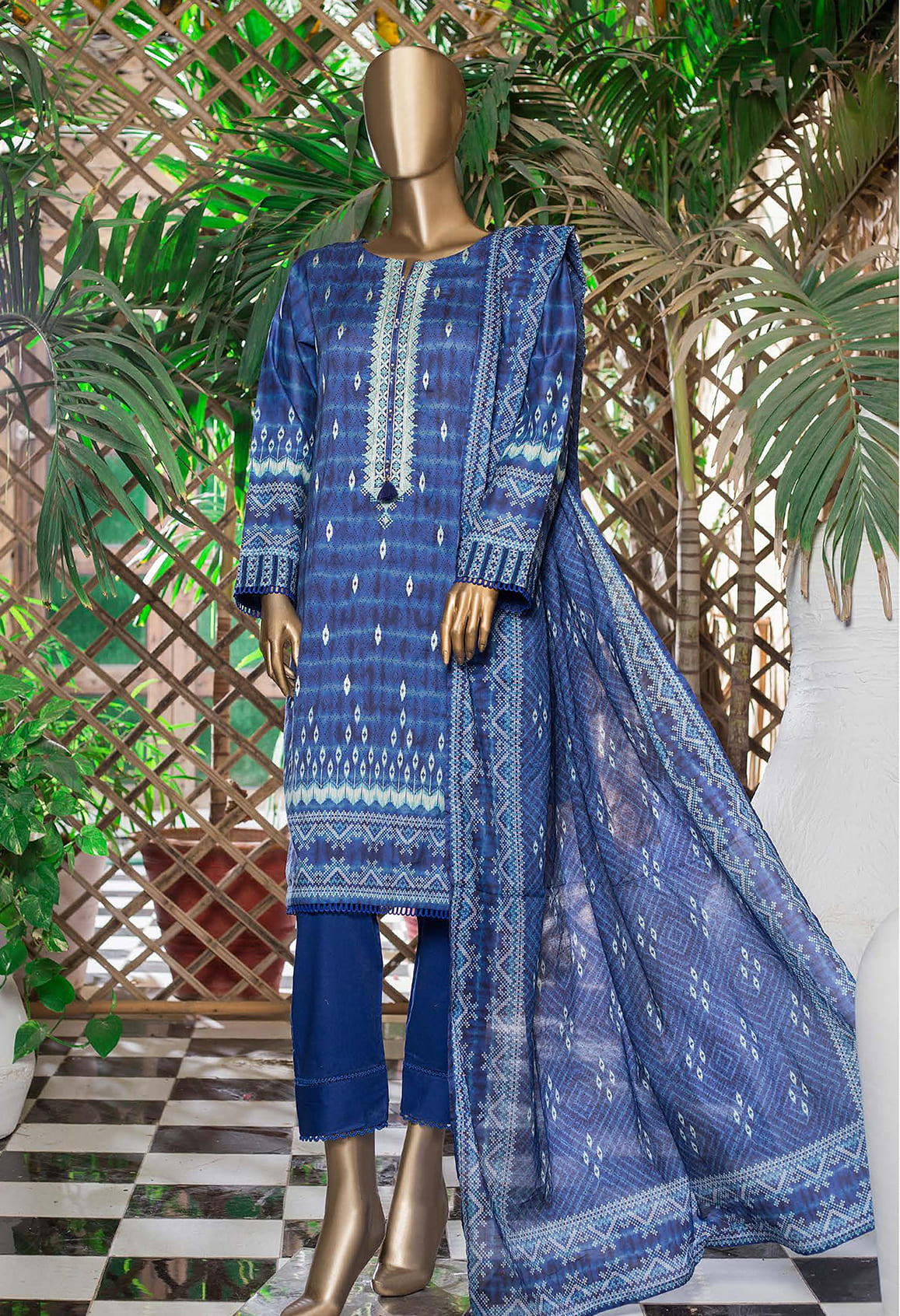 Sada Bahar Stitched 3 Piece Embroidered Lawn Vol-01 Collection'2022-ST-13458-Blue