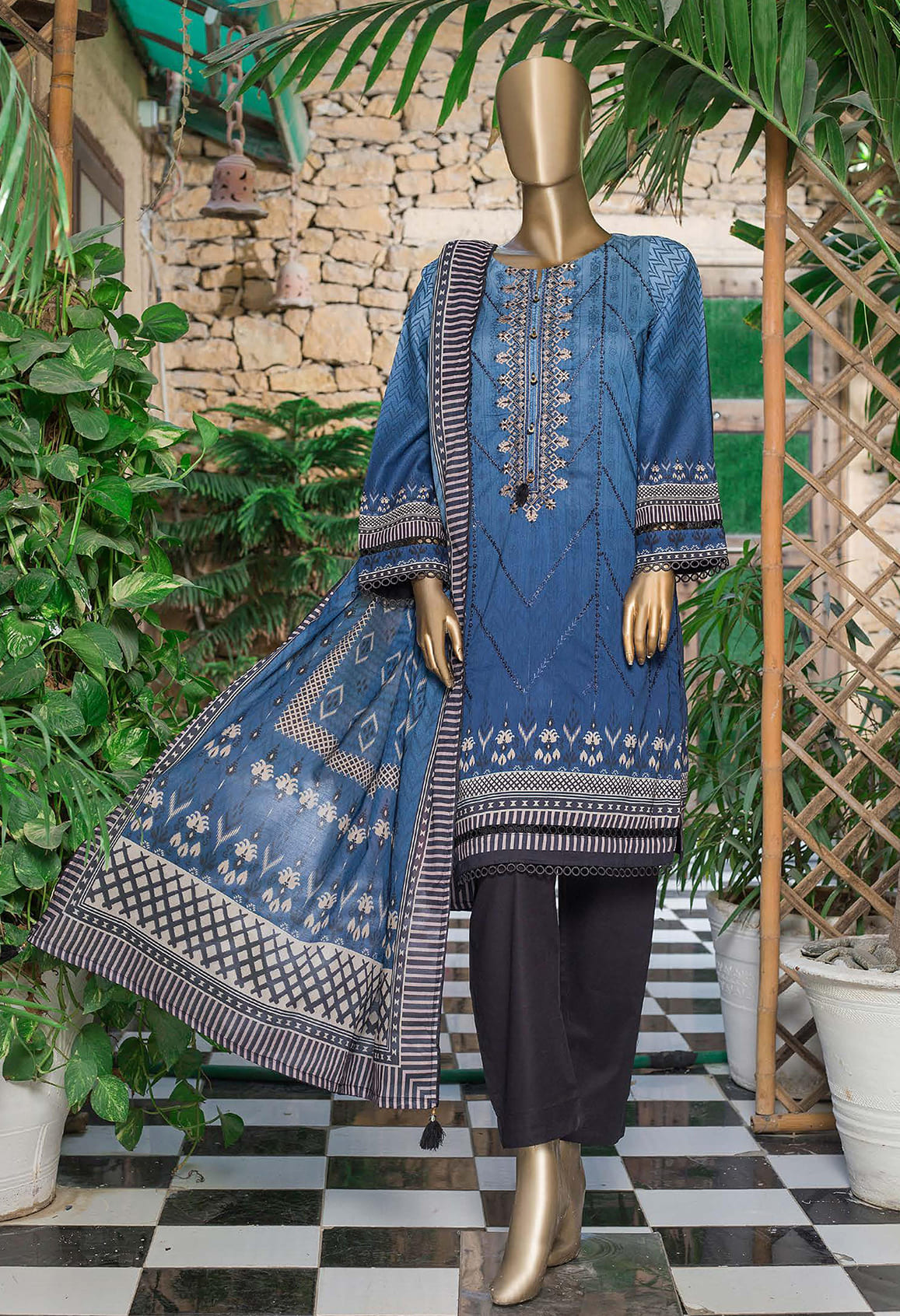 Sada Bahar Stitched 3 Piece Embroidered Lawn Vol-01 Collection'2022-ST-13460-Blue