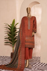Sada Bahar Stitched 3 Piece Festive Lawn Collection'2022-ST-15637-Rust