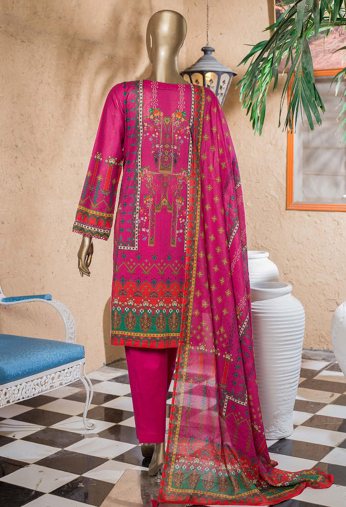 Sada Bahar Stitched 3 Piece Embroidered Lawn Vol-01 Collection'2022-ST-143-Pink
